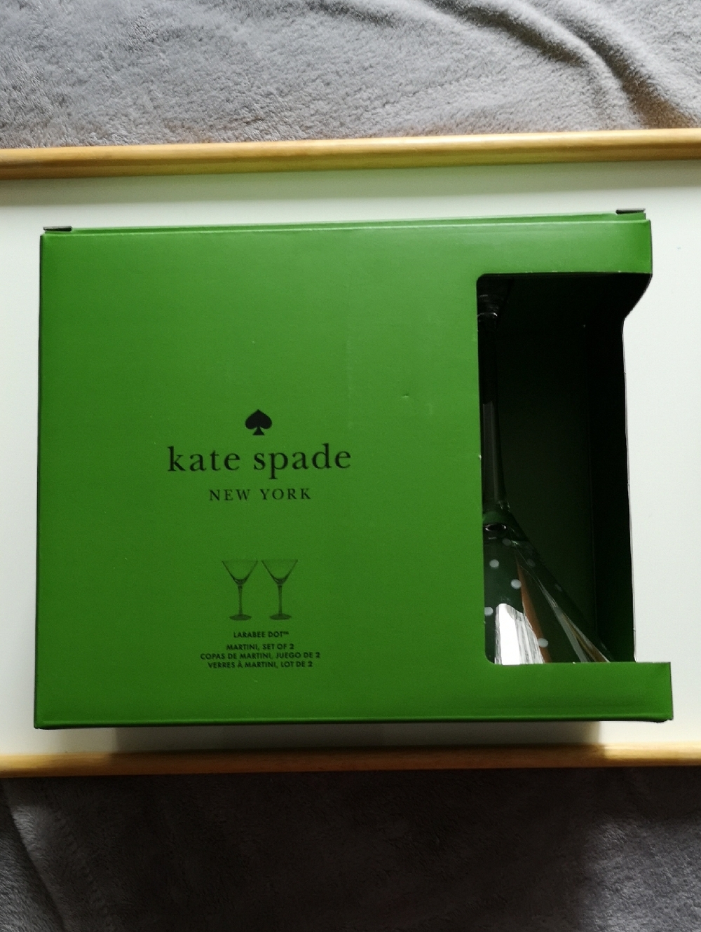 New in Box Kate Spade & Lenox Collab Larabee Dot Style Set of 2 Martini Glasses